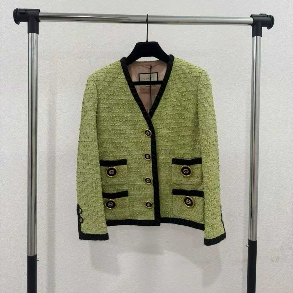 NWT Authentic Gucci Avocado Green Tweed Bouclé Jacket